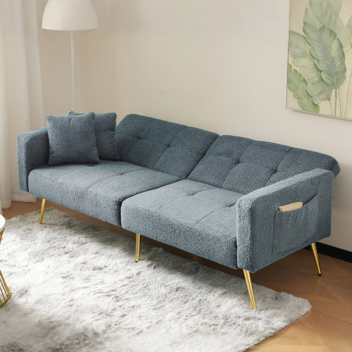 The Sofa Bed Has A Bed Function, Three Adjustable Backrest Angles, Gold Legs, Cushions And Side Storage Pockets