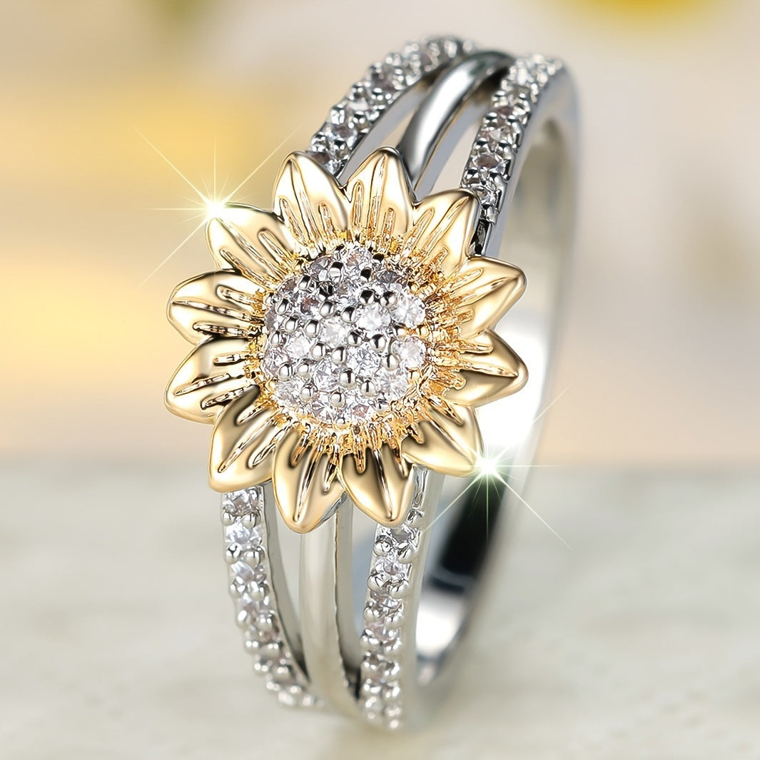 Sunflower Full Diamond Fashion Ring For Women