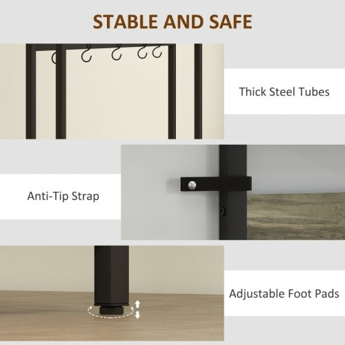 HOMCOM 5-In-1 Industrial-Style Hallway Tree - Grey Black