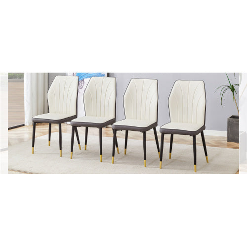 4 Modern Dining Chairs With Stylish PU Patterned Backrest And Black Metal Legs For A Comfortable Home Experience In The Kitchen, Bedroom And Office.