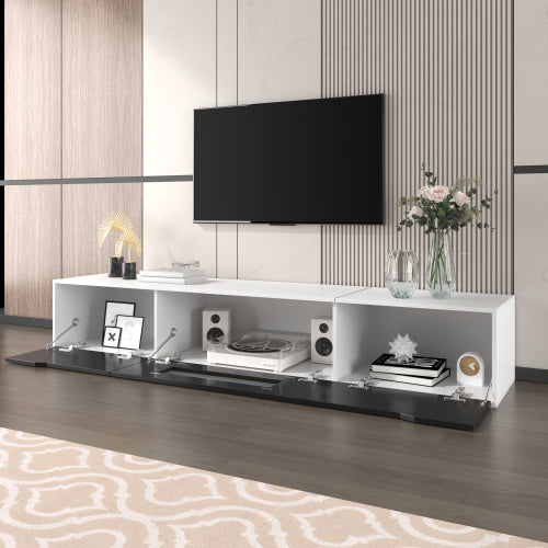 TV Cabinet, High-gloss TV Cabinet, Matching Colours In White And High-gloss Black, With Colour-changing LED Lights. Only Front Cabinet Door High-gloss