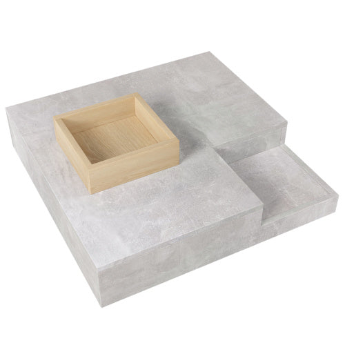 Coffee Table, Living Room Table, Side Table With Removable Storage Box, Concrete Gray And Wood Color, 72x72x30 Cm