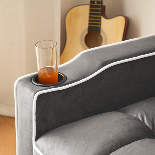 3-in-1 Expandable Single Sofa Bed  With Drink Holders And Phone Holder, Sofa Recliner, Sleeper Chair, Armchair, Perfect For Small Spaces, 83x167x76 Cm