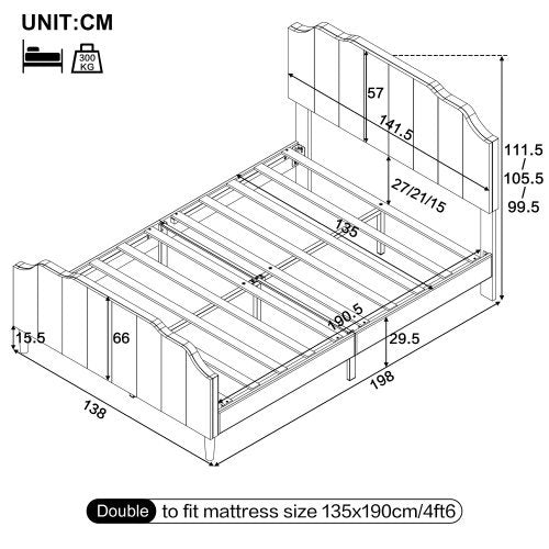 4ft6 Double Upholstered Bed Frame With Adjustable Chic Channel-Tufted Headboard, Velvet Platform Bed Frame With Solid Wood Slat And Mute Foam, No Box Spring Needed, Easy Assembly, Grey No Mattress
