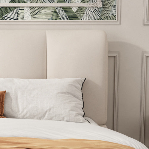 Upholstered Bed, For Adults And Teenagers, 4ft6 Double Bed 135x190cm, Durable And Sturdy, Soft Headboard, MDF  Velvet  Plywood, White