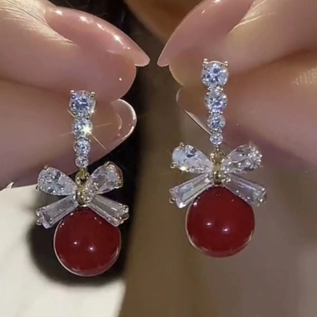 Cute Fashion Bead Bow Earrings For Women