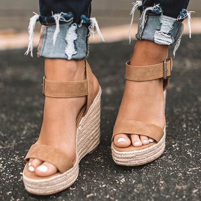 Cross-border foreign trade explosion models 2019 wedge heel shoes Hemp rope sandals women Wedges women's shoes hemp rope shoes women's shoes