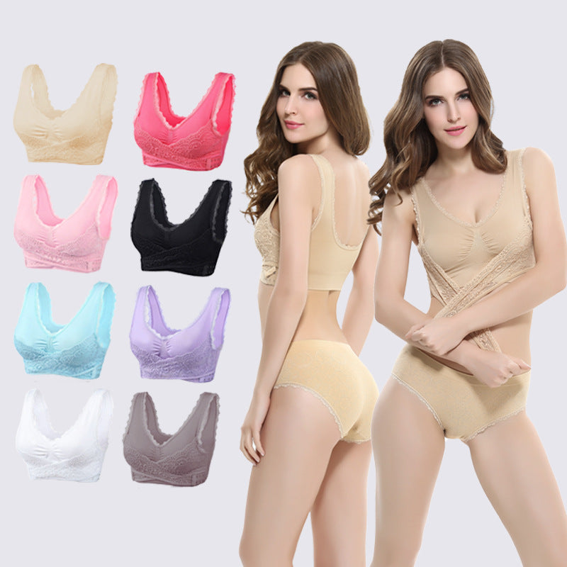 Front cross side buckle lace side without rim sports bra Super gather adjustment type support chest yoga running vest