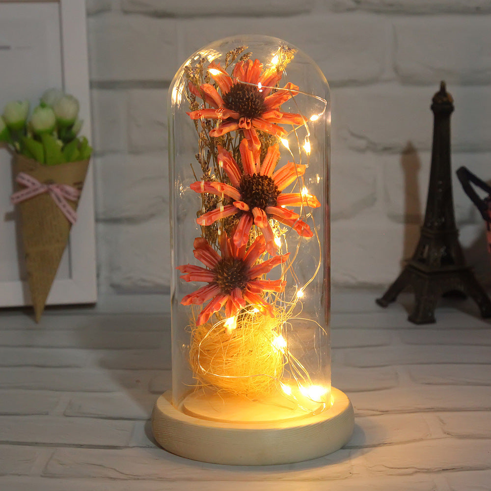 Factory Outlet Cross-Border Explosion Model Dry Flower Glass Cover Decorative LED Light Decoration Office Home Decoration Gift