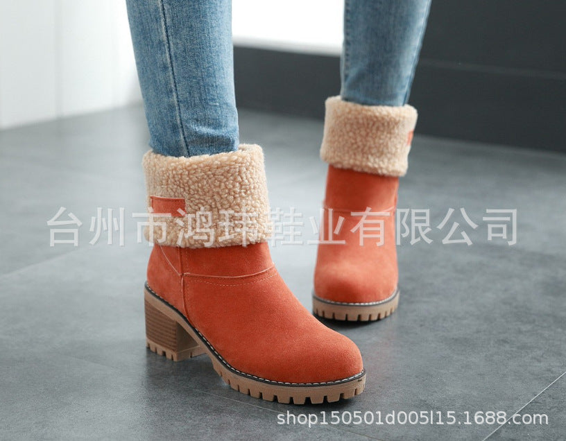 Factory direct 2019 winter new large size Europe and winter warm snow boots round head in the tube casual shoes