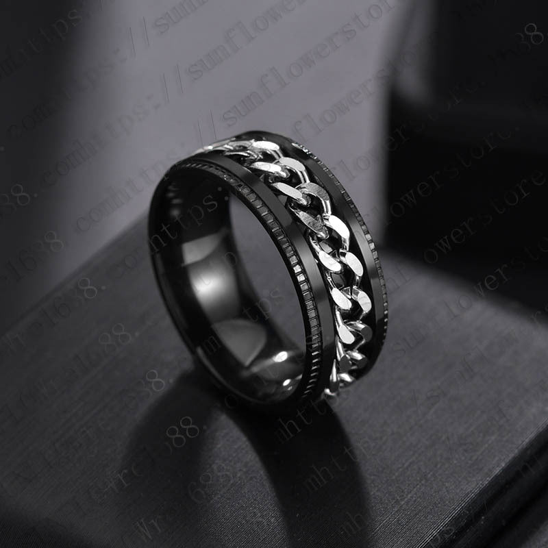 Rotating Chain Ring Men's Titanium Steel Cool Ring Ring Cross-border Jewelry Wholesale Factory Direct Sales