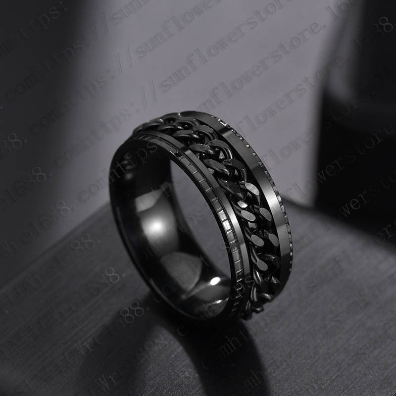 Rotating Chain Ring Men's Titanium Steel Cool Ring Ring Cross-border Jewelry Wholesale Factory Direct Sales