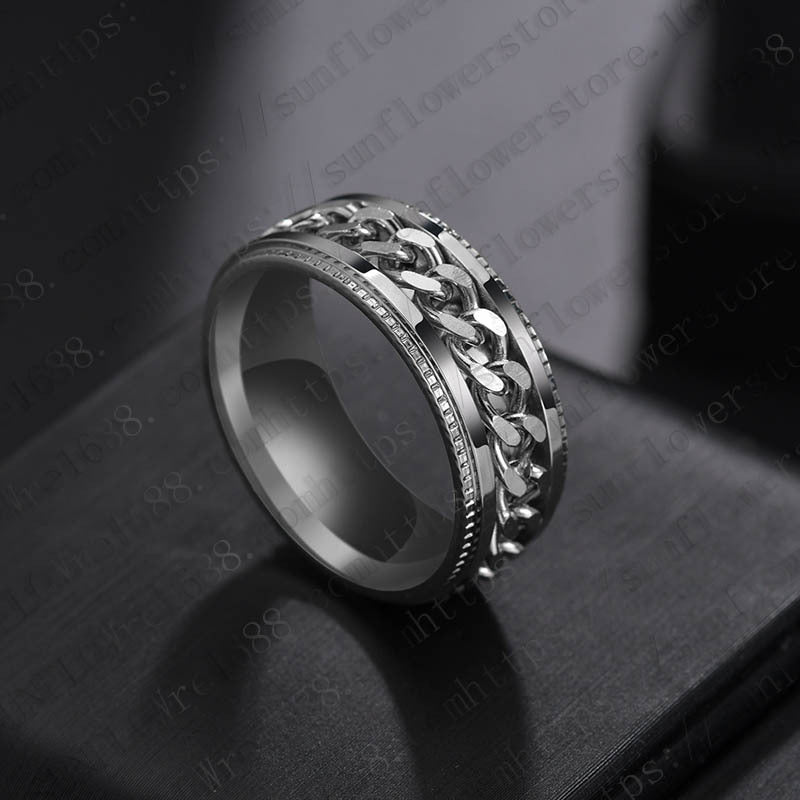 Rotating Chain Ring Men's Titanium Steel Cool Ring Ring Cross-border Jewelry Wholesale Factory Direct Sales
