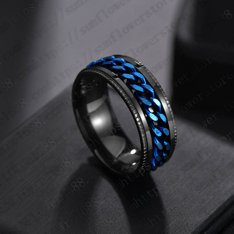 Rotating Chain Ring Men's Titanium Steel Cool Ring Ring Cross-border Jewelry Wholesale Factory Direct Sales