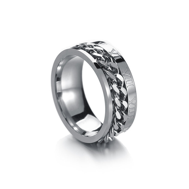 Rotating Chain Ring Men's Titanium Steel Cool Ring Ring Cross-border Jewelry Wholesale Factory Direct Sales