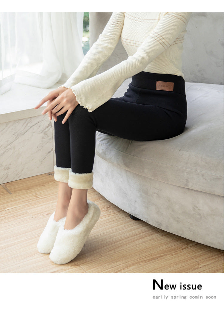 Black warm pants winter skinny thick velvet wool fleece girls leggings women Trousers Lambskin Cashmere Pants For Women leggings
