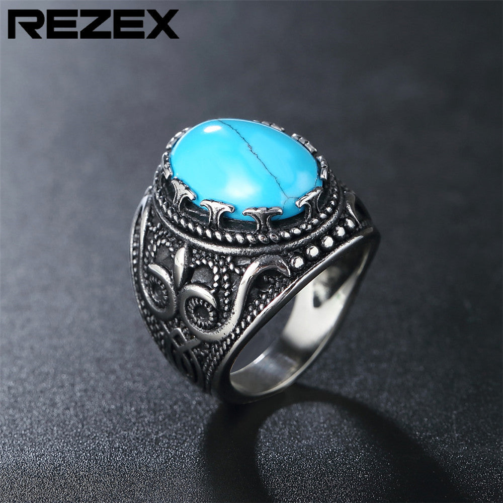 R0591-NK01 Foreign trade jewelry wholesale personality retro European and American punk gemstone men's titanium steel ring