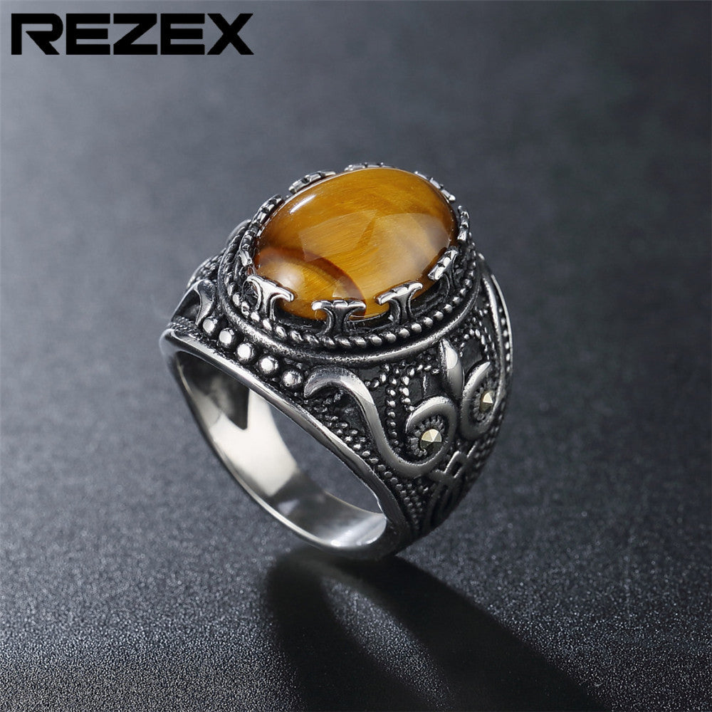 R0591-NK01 Foreign trade jewelry wholesale personality retro European and American punk gemstone men's titanium steel ring