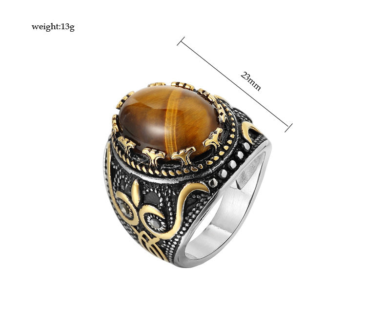 R0591-NK01 Foreign trade jewelry wholesale personality retro European and American punk gemstone men's titanium steel ring