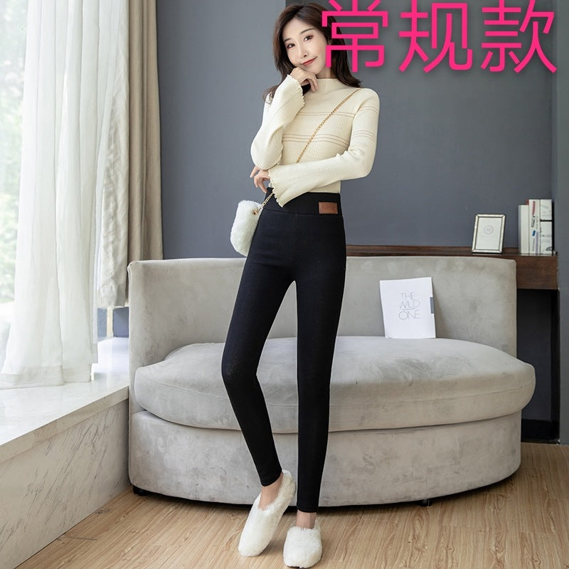 Black warm pants winter skinny thick velvet wool fleece girls leggings women Trousers Lambskin Cashmere Pants For Women leggings