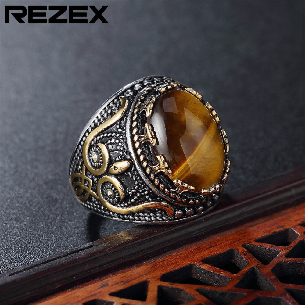 R0591-NK01 Foreign trade jewelry wholesale personality retro European and American punk gemstone men's titanium steel ring