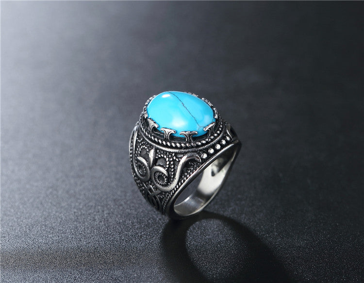R0591-NK01 Foreign trade jewelry wholesale personality retro European and American punk gemstone men's titanium steel ring