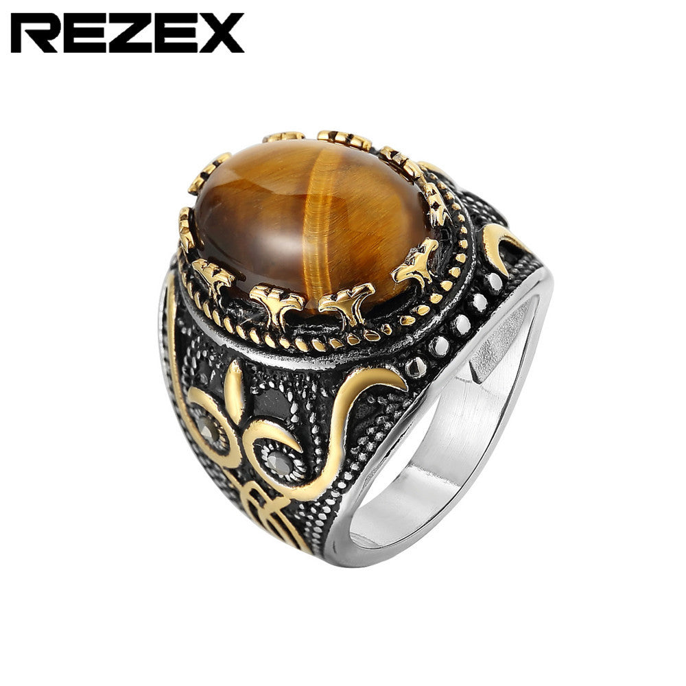 R0591-NK01 Foreign trade jewelry wholesale personality retro European and American punk gemstone men's titanium steel ring