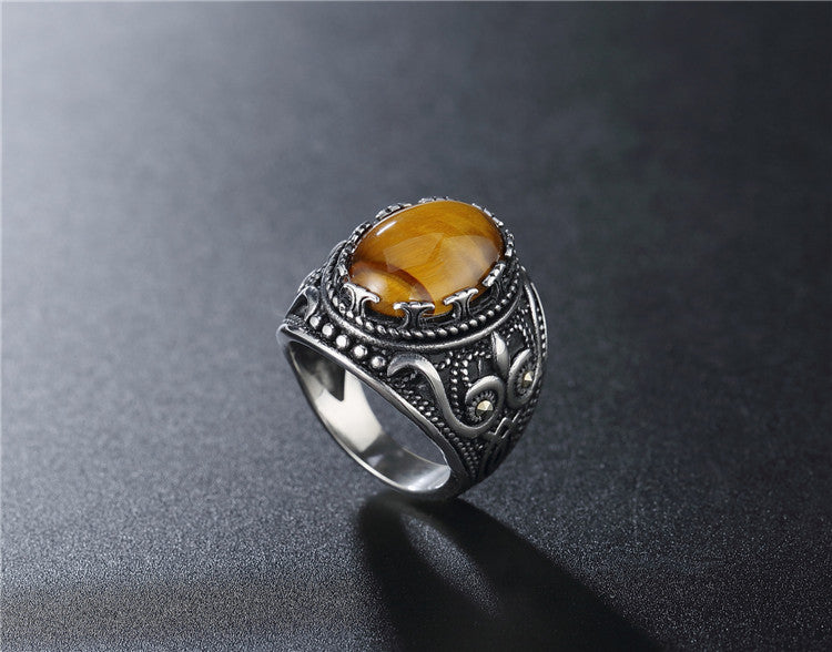 R0591-NK01 Foreign trade jewelry wholesale personality retro European and American punk gemstone men's titanium steel ring