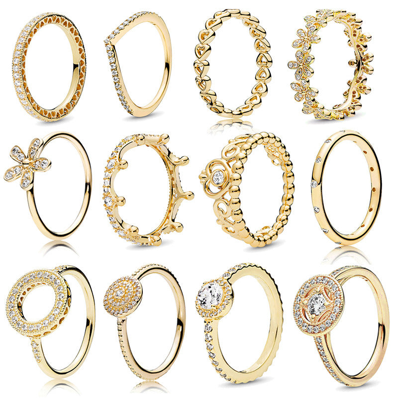 Panjia explosion ring female rose gold new crown round ring ring factory direct sales