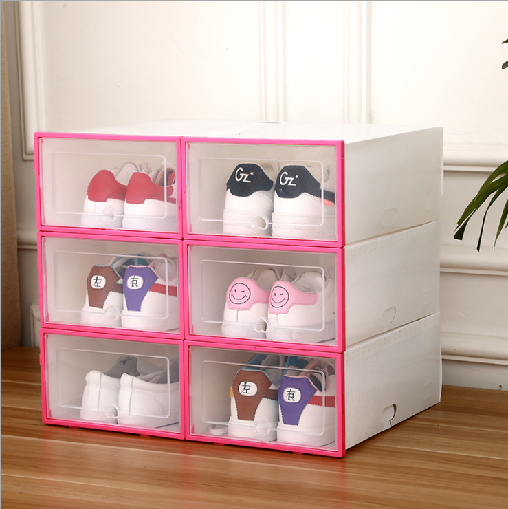 Shoes Boxes Foldable Plastic Thickened Flip Ladies Clamshell Shoes Cabinet Colorful Transparen Stackable Storage（for women 32x22x12cm）6pcs