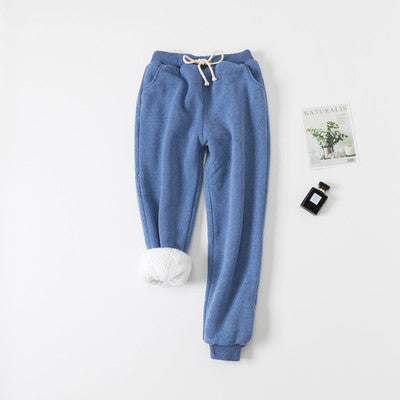 Lamb velvet sweatpants winter women's plus size plus velvet trousers autumn and winter loose and thickened thin student warm pants
