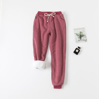 Lamb velvet sweatpants winter women's plus size plus velvet trousers autumn and winter loose and thickened thin student warm pants
