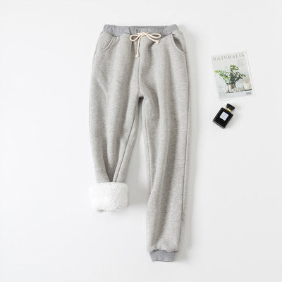 Lamb velvet sweatpants winter women's plus size plus velvet trousers autumn and winter loose and thickened thin student warm pants
