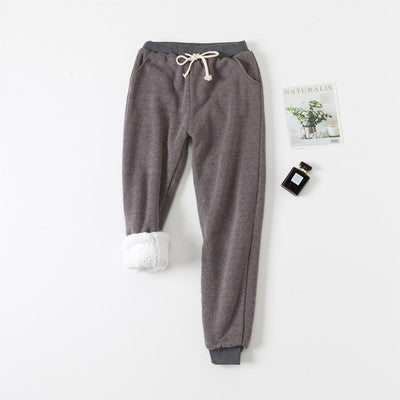 Lamb velvet sweatpants winter women's plus size plus velvet trousers autumn and winter loose and thickened thin student warm pants