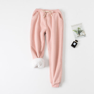 Lamb velvet sweatpants winter women's plus size plus velvet trousers autumn and winter loose and thickened thin student warm pants