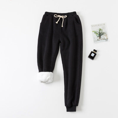 Lamb velvet sweatpants winter women's plus size plus velvet trousers autumn and winter loose and thickened thin student warm pants