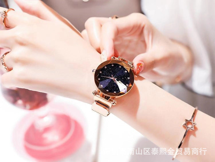 Douyin Explosion Magnetite Starry Women's Watch Mesh Belt With Diamonds Ladies Trend Quartz Watch Wrist Watch