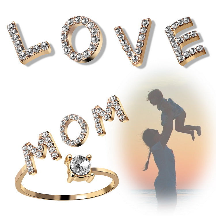 Cross-border explosive ring jewelry creative ladies ring adjustable opening ring 26 letter ring wholesale