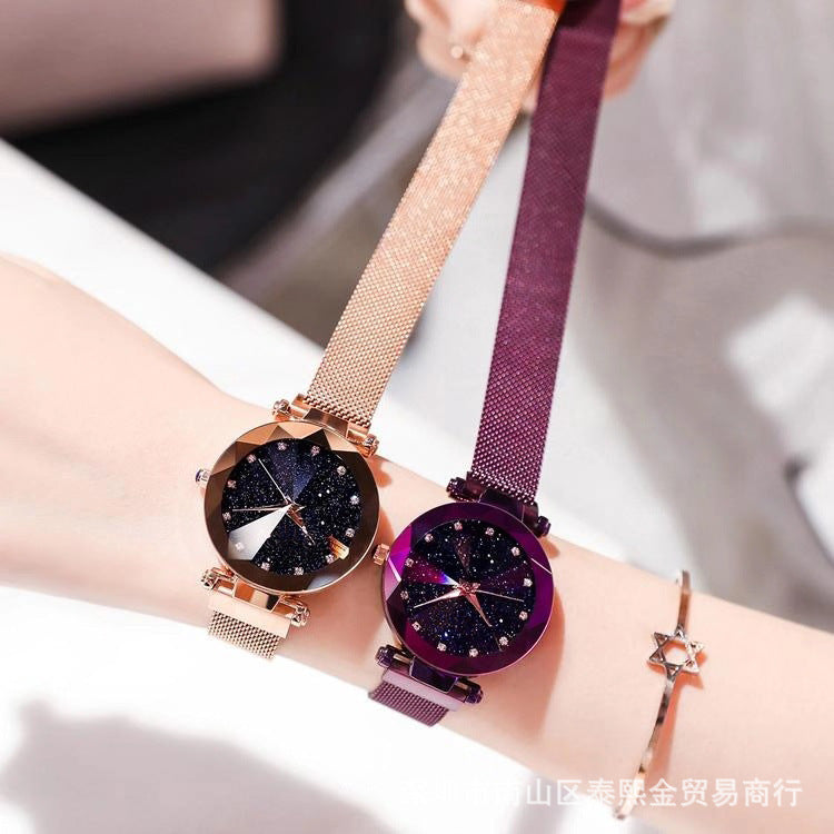 Douyin Explosion Magnetite Starry Women's Watch Mesh Belt With Diamonds Ladies Trend Quartz Watch Wrist Watch
