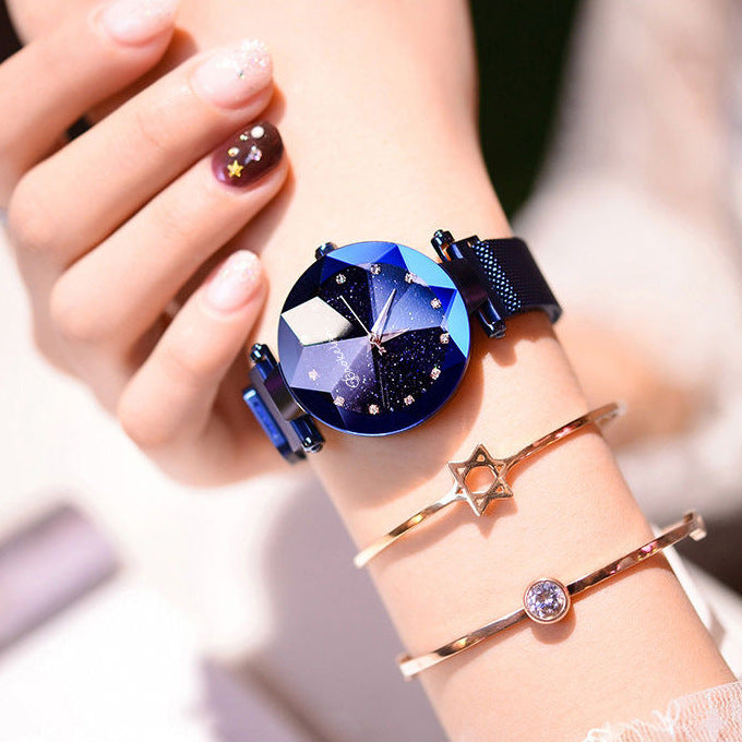 Douyin Explosion Magnetite Starry Women's Watch Mesh Belt With Diamonds Ladies Trend Quartz Watch Wrist Watch