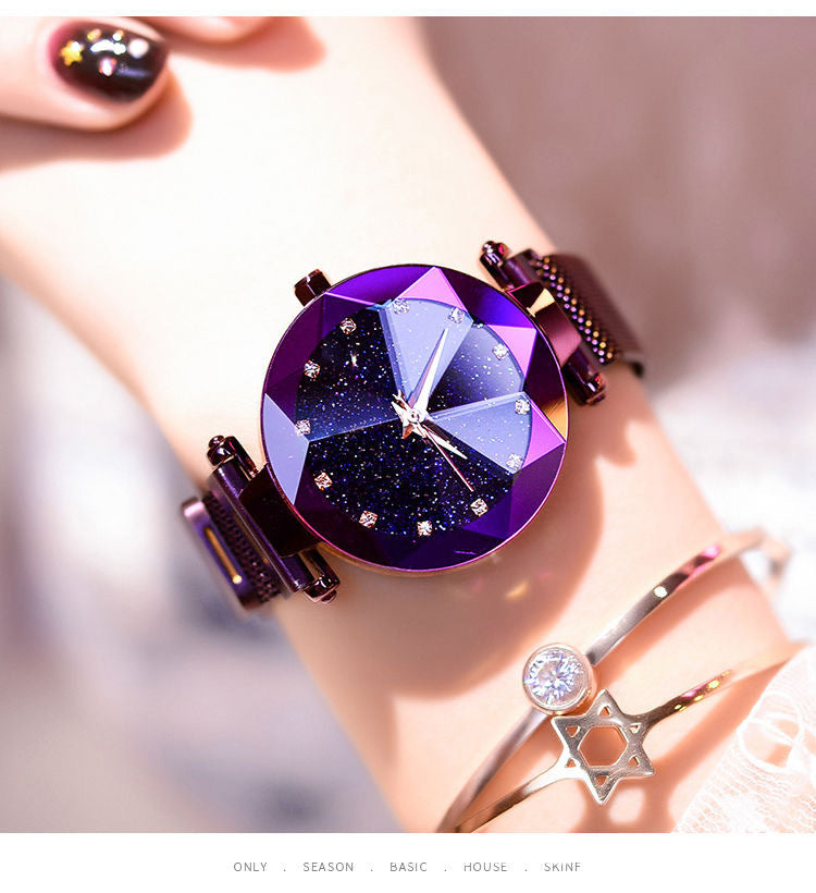 Douyin Explosion Magnetite Starry Women's Watch Mesh Belt With Diamonds Ladies Trend Quartz Watch Wrist Watch