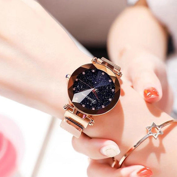 Douyin Explosion Magnetite Starry Women's Watch Mesh Belt With Diamonds Ladies Trend Quartz Watch Wrist Watch