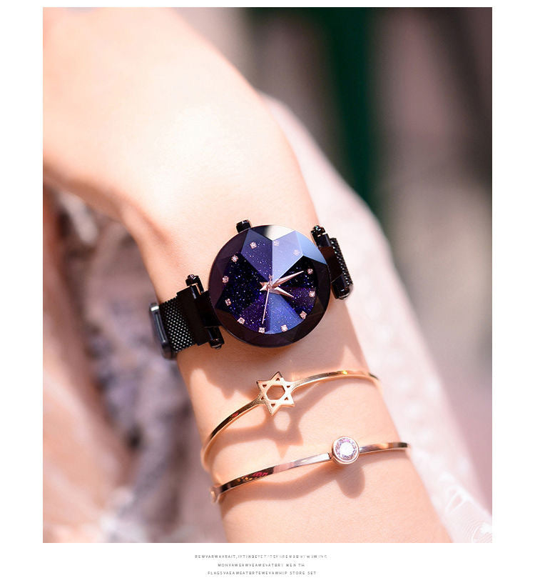 Douyin Explosion Magnetite Starry Women's Watch Mesh Belt With Diamonds Ladies Trend Quartz Watch Wrist Watch