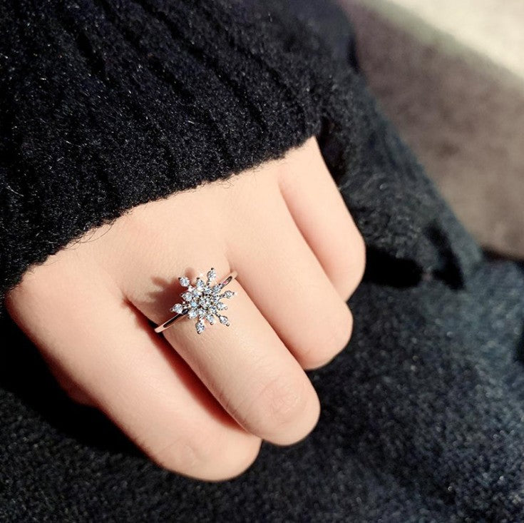 Internet celebrity Douyin's same rotating snowflake ring, rotatable ring, women's fashionable and personalized adjustable index finger ring