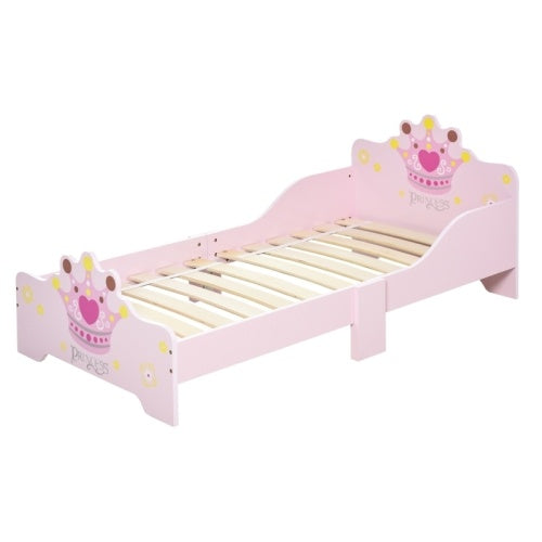 HOMCOM Kids Toddler Bed Princess Crown Theme Safety Side Rails Slats Home Bedroom Furniture Boys Girls 3-6 Yrs  143 X 73 X 60 Cm