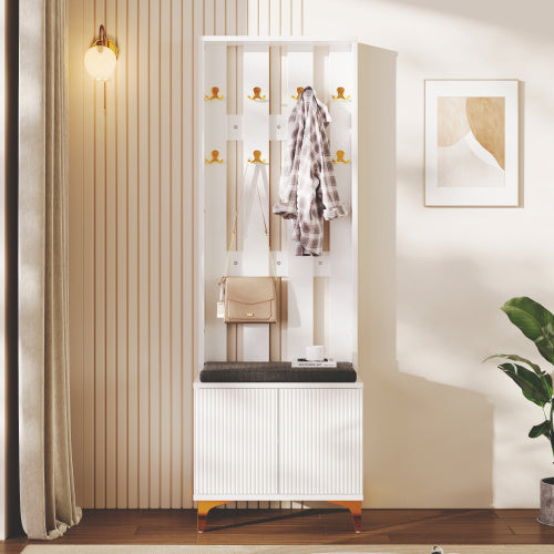 Wardrobe Set With Shoe Bench And Cushion, Wardrobe Front With Hooks, Shoe Cabinet With Drawers And Doors