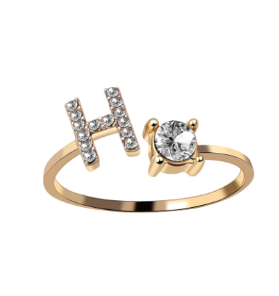 Cross-border explosive ring jewelry creative ladies ring adjustable opening ring 26 letter ring wholesale