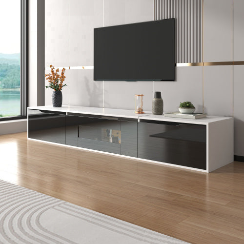 TV Cabinet, High-gloss TV Cabinet, Matching Colours In White And High-gloss Black, With Colour-changing LED Lights. Only Front Cabinet Door High-gloss