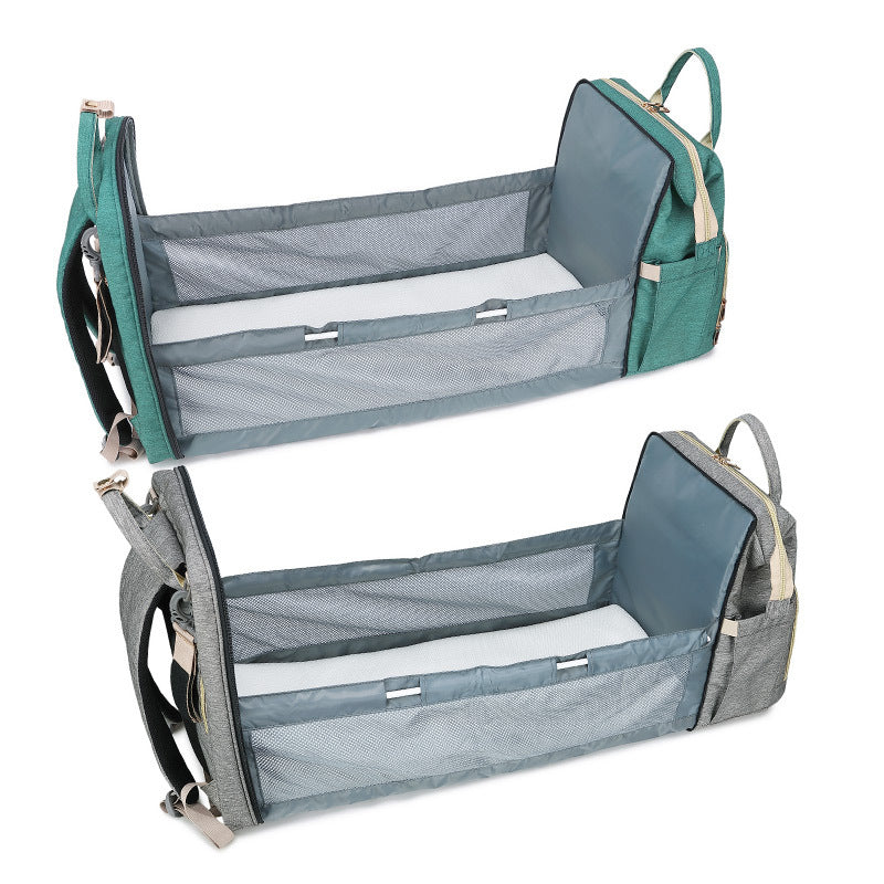 New fashion large-capacity mummy bag multi-function mother and baby bag out foldable shoulder mummy bag crib