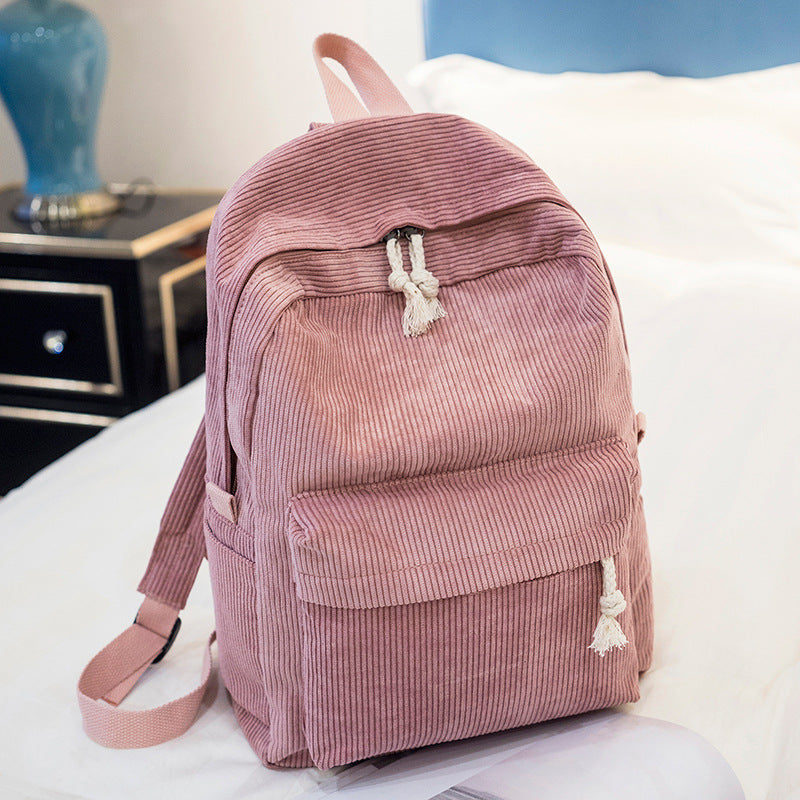 Cross-border autumn and winter new corduroy backpack Korean casual solid color simple ladies backpack campus student bag female